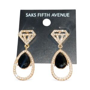 SAKS FIFTH AVENUE Gold and Black Drop Dangle Earrings with Rhinestones
